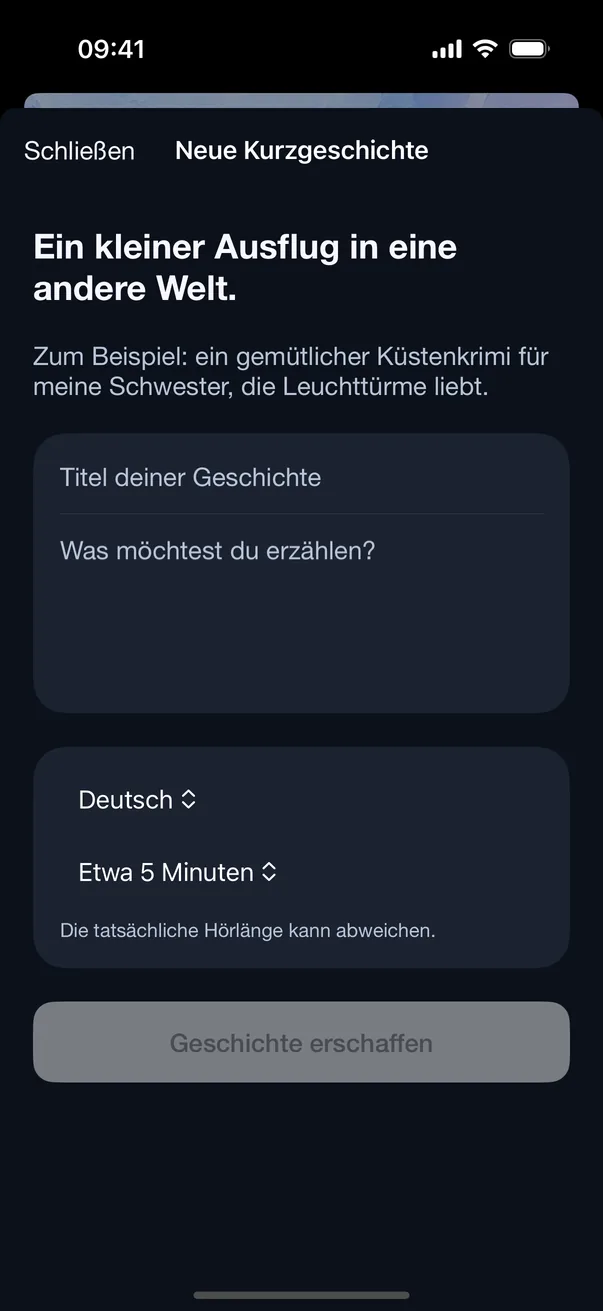 Eine Idee, eine abgeschlossene Geschichte, für dich oder einen Menschen, den du liebst.